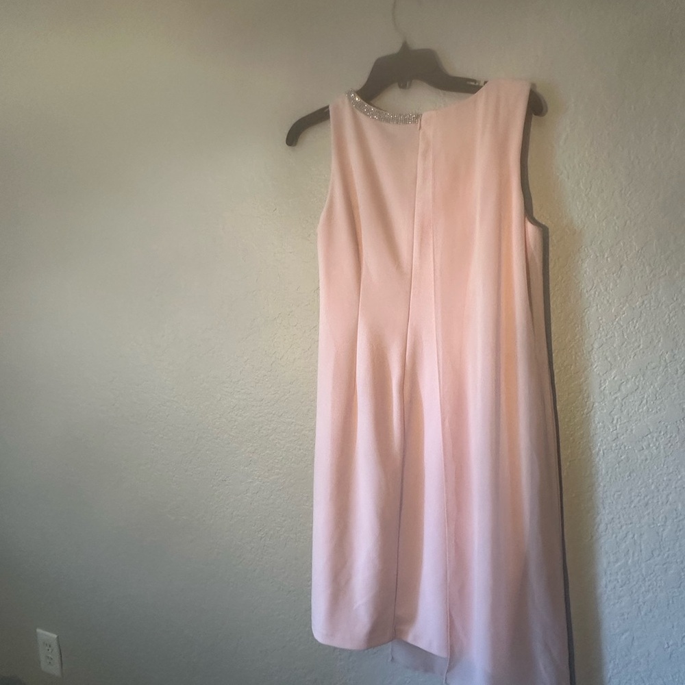 SLNY Light Pink Midi Dress with Embellished Neckline